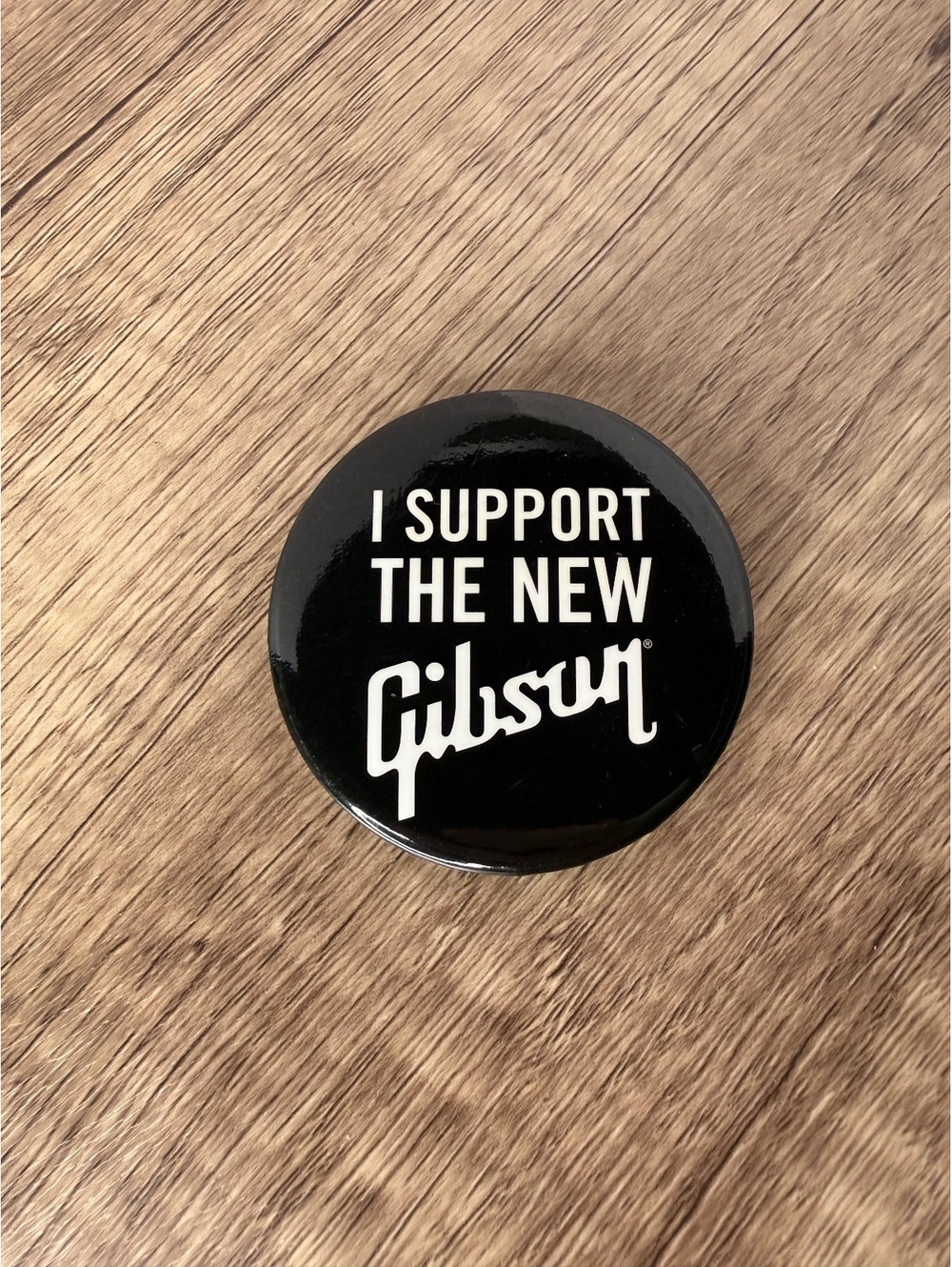 Gibson 'I Support The New Gibson' Black Pinback Button Badge